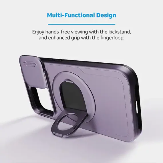 AT&T Essentials Magnetic Utility Case with Camera Cover and Kickstand + Finger Loop - iPhone 15 Compatible with Apple iPhone 15 - Image 4