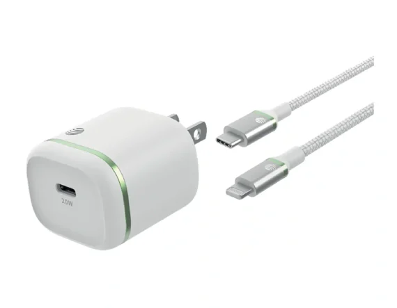 AT&T 2 Pack Lightning Braided Cable with 20W USB-C Power Delivery Wall Block