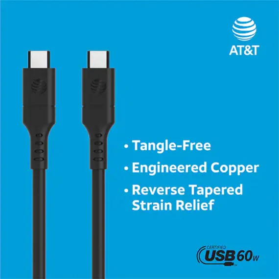 AT&T Essentials 6ft USB C to Type C 3 Pack Cable Bundle - Image 2