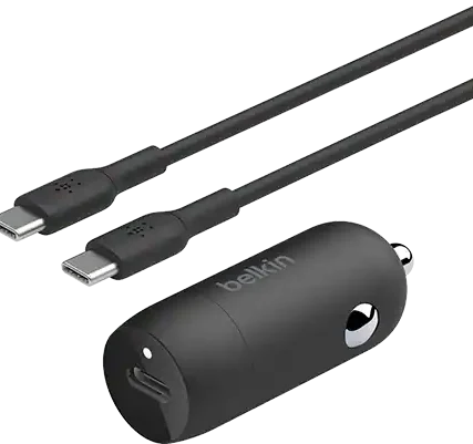 Belkin 30W USB-C Power Delivery PPS Car Charger + 1M USB-C Cable Bundle
