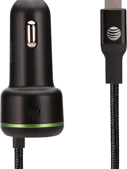 AT&T Captive Cable Power Delivery Car Charger 40W with USB-C Port (Lightning)
